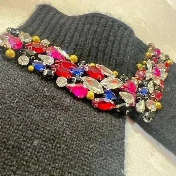 BLACK  GLOVES WITH COLORED RHINESTONES SIZE SMALL - Picture 5 of 6